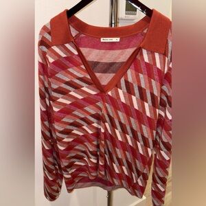 Marine Layer V Neck Collar Long Sleeve Geometric Pattern Sweater Sz XL